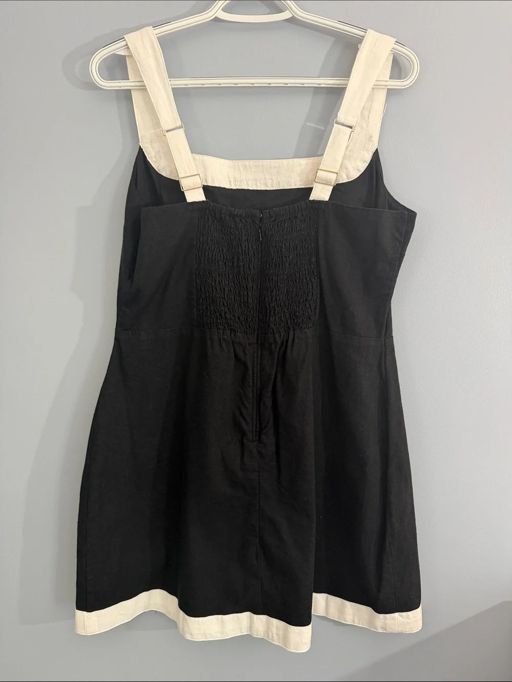 Abercrombie & Fitch Black/White Linen Wide Strap Mini Dress SZ L - Picture 7 of 10